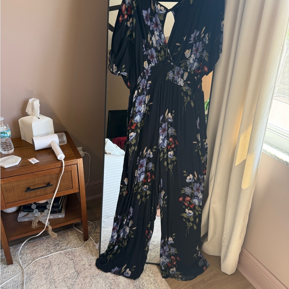 American Floral Black Maxi Jumpsuit XL